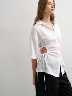 Topshop Gathered Waist Shirt, White - view 2, White