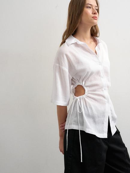 Topshop Gathered Waist Shirt, White - view 2, White