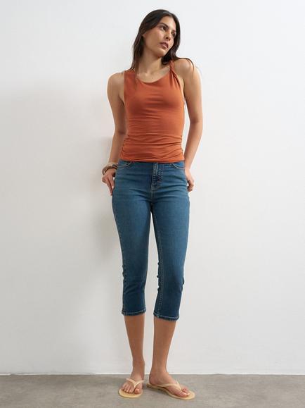 Topshop Skinny Capri Cropped Denim Jeans, Mid Blue, Mid Blue