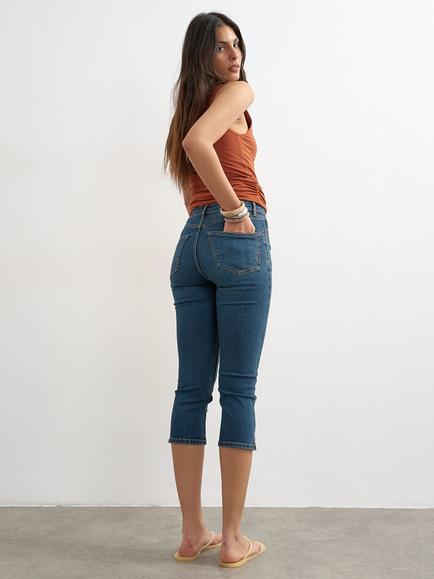 Topshop Skinny Capri Cropped Denim Jeans, Mid Blue - view 2, Mid Blue
