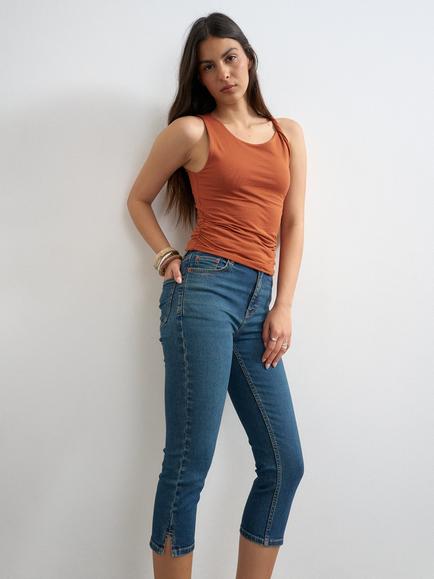 Topshop Skinny Capri Cropped Denim Jeans, Mid Blue - view 2, Mid Blue