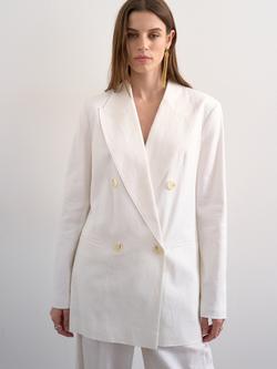 Topshop Linen Rich Double Breasted Blazer, White, White