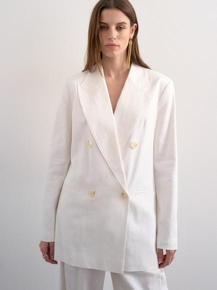 Topshop Linen Rich Double Breasted Blazer, White, White