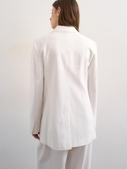 Topshop Linen Rich Double Breasted Blazer, White - view 2, White