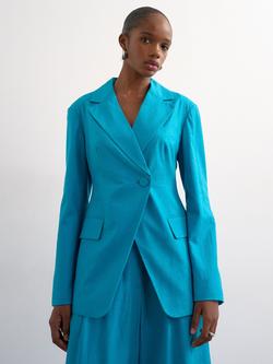 Topshop Linen Rich Cinched Waist Blazer, Turquoise, Turquoise