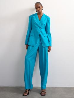 Topshop Linen Rich Cinched Waist Blazer, Turquoise - view 2, Turquoise