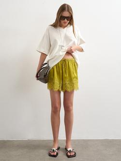 Topshop Crinkle Lace Shorts, Chartreuse - view 2, Chartreaus