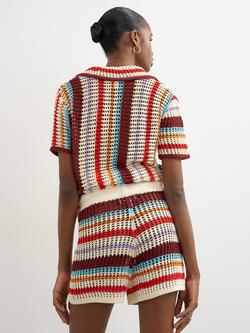 Topshop Stripe Crochet Shorts, Multi - view 2, Multi