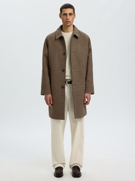 Selected Wool Blend Coat, Black/Olive, Black/Olive