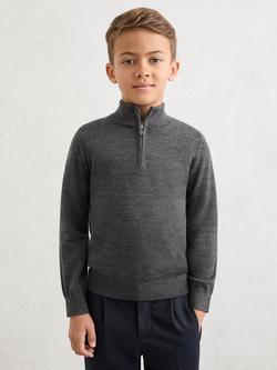 Reiss Kids' Blackhall Half-Zip Funnel Neck Wool Jumper, Derby Grey Melange