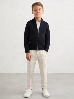 Reiss Kids' Hampshire Wool Blend Zip Neck Jumper, Navy, Navy