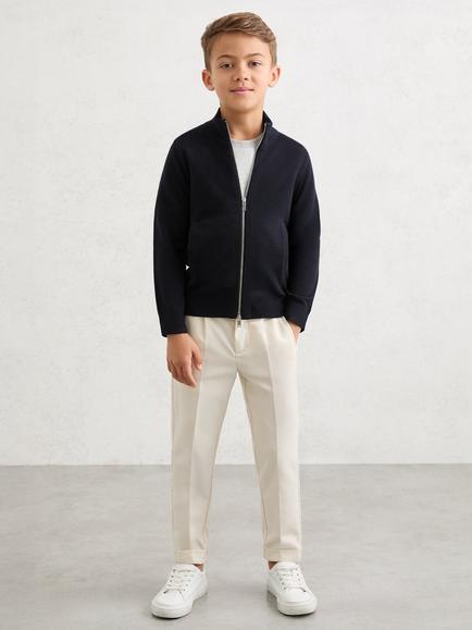 Reiss Kids' Hampshire Wool Blend Zip Neck Jumper, Navy, Navy