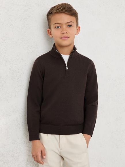Reiss Kids' Blackhall Half Zip Jumper, Brown