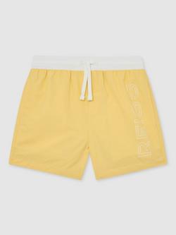 Reiss Kids' Ley Logo Print Drawstring Swim Shorts, Yellow, Yellow