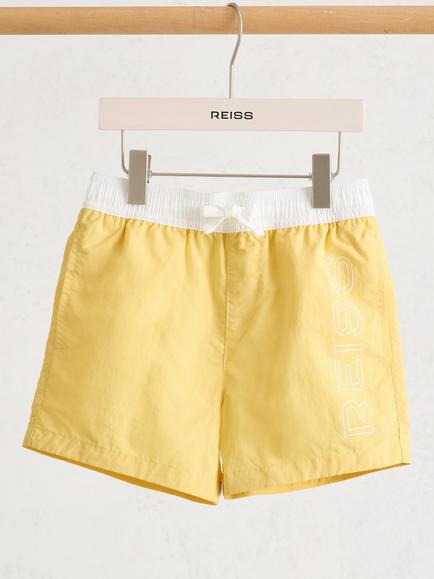Reiss Kids' Ley Logo Print Drawstring Swim Shorts, Yellow - view 2, Yellow