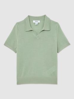 Reiss Kids' Duchie Pure Wool Short Sleeve Polo Shirt - view 2, Sage