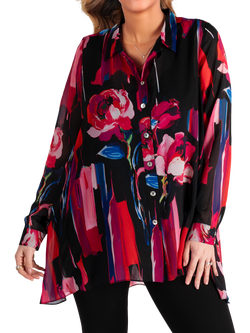 chesca Rose Print Long Sleeve Shirt, Black/Multi, Black/Multi