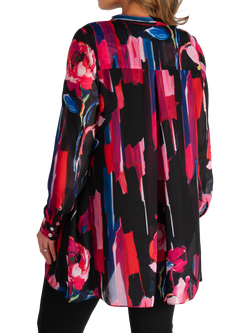 chesca Rose Print Long Sleeve Shirt, Black/Multi - view 2, Black/Multi