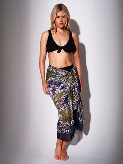 South Beach Printed Palm Tree Sarong, Green/Multi, Green/Multi