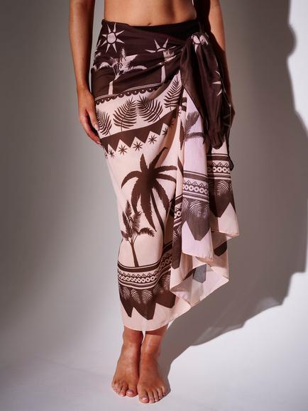South Beach Printed Palm Tree Sarong, Brown/Cream - view 2, Brown/Cream