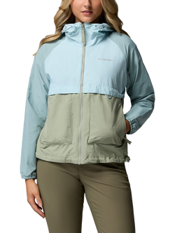 Columbia Women's Spire Valley Hooded Windbreaker Jacket, Green/Blue
