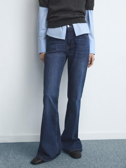 Mango Violeta High Rise Flared Jeans, Navy, Navy