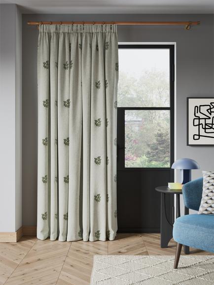 John Lewis Ariana Lined Pencil Pleat Door Curtain, Green - view 2, Green