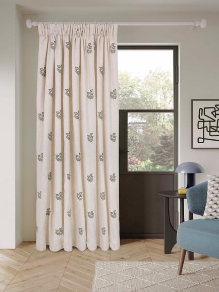 John Lewis Ariana Lined Pencil Pleat Door Curtain, Green, Green
