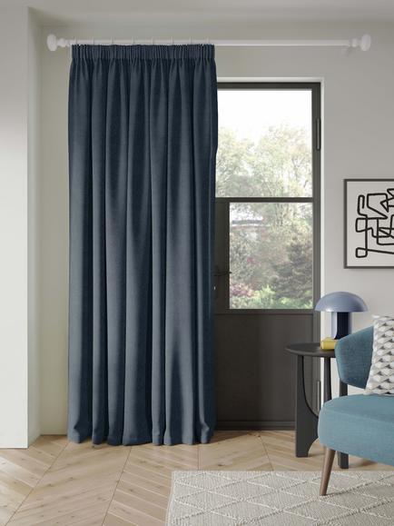 John Lewis Matt Velvet Thermal Lined Pencil Pleat Door Curtain, Loch Blue