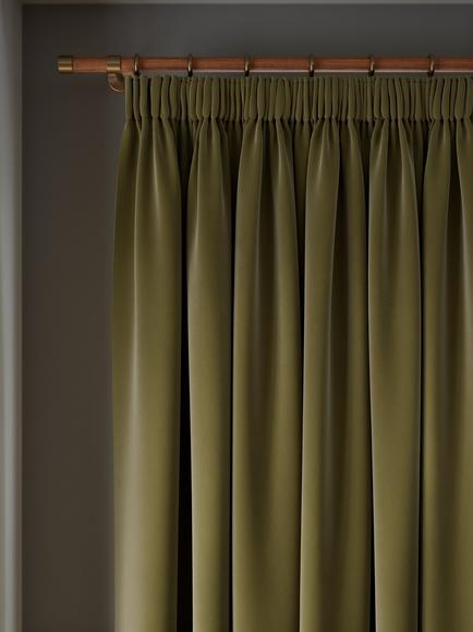 John Lewis Matt Velvet Thermal Lined Pencil Pleat Door Curtain, Dark Khaki