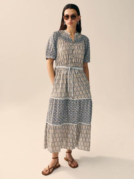 White Stuff Ariel Tiered Dress, Blue/Multi, Blue/Multi