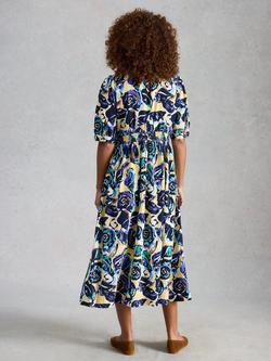 White Stuff Fern Abstract Linen Rich Dress containing LENZING™ ECOVERO™ Viscose, Navy/Multi - view 2, Navy/Multi