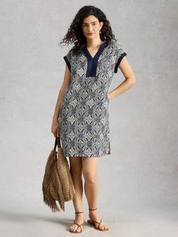 White Stuff Jilly Abstract Pure Linen Dress, Navy/Multi, Navy/Multi