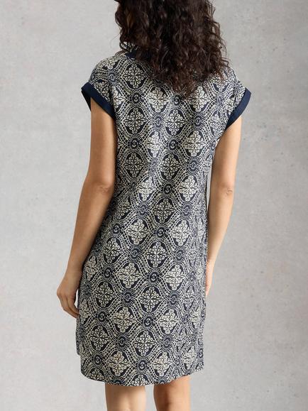 White Stuff Jilly Abstract Pure Linen Dress, Navy/Multi - view 2, Navy/Multi