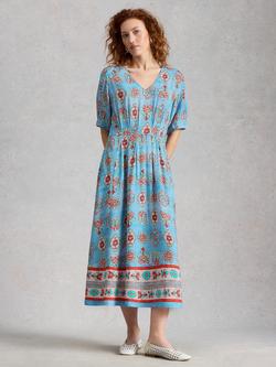 White Stuff Kate Floral Midi Dress, Blue/Multi, Blue/Multi