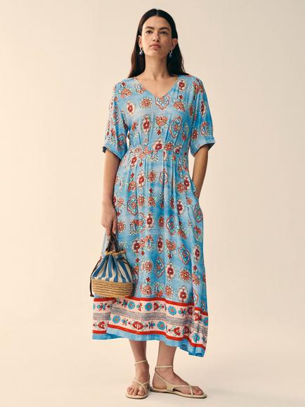 White Stuff Kate Floral Midi Dress, Blue/Multi, Blue/Multi