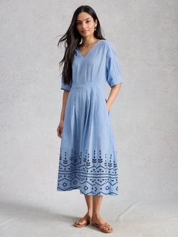 White Stuff Kate Embroidered Midi Dress, Blue, Blue