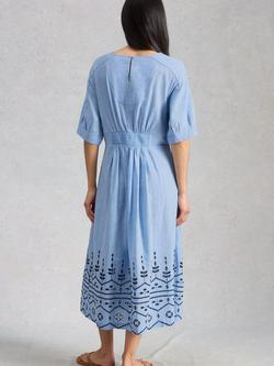 White Stuff Kate Embroidered Midi Dress, Blue - view 2, Blue