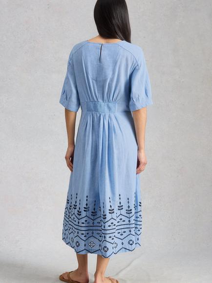White Stuff Kate Embroidered Midi Dress, Blue - view 2, Blue
