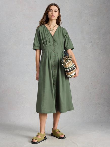 White Stuff Kate V-Neck Seam Detail Midi Dress, Green - view 2, Green