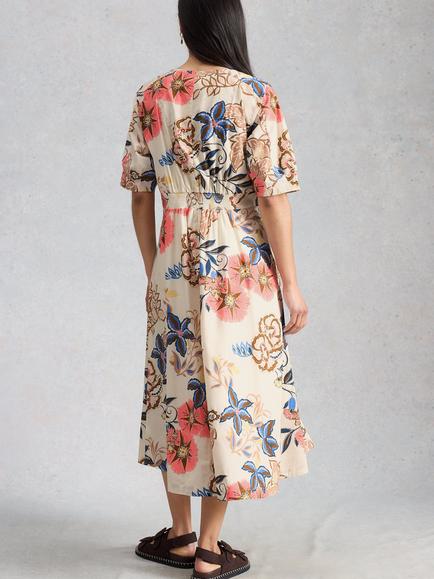 White Stuff Kate V-Neck Seam Detail Floral Midi Dress, White/Multi - view 2, White/Multi