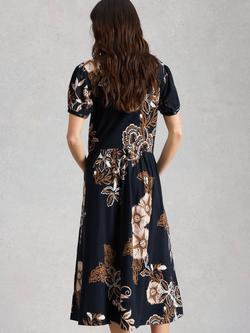 White Stuff Leah Abstract Floral Midi Dress, Navy/Multi - view 2, Navy/Multi