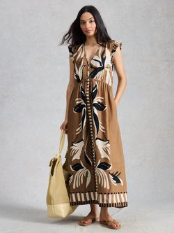 White Stuff Lorna Abstract Floral Maxi Dress containing LENZING™ ECOVERO™ Viscose, Brown/Multi, Brown/Multi