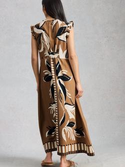 White Stuff Lorna Abstract Floral Maxi Dress containing LENZING™ ECOVERO™ Viscose, Brown/Multi - view 2, Brown/Multi