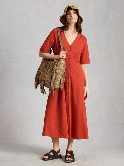 White Stuff Megan V-Neck Midi Dress, Red, Red