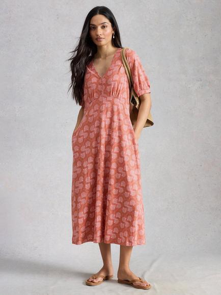 White Stuff Megan Abstract Midi Dress, Pink/Multi, Pink/Multi