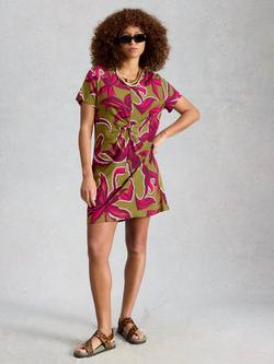 White Stuff Milly Floral T-Shirt Dress, Green/Pink, Green/Pink