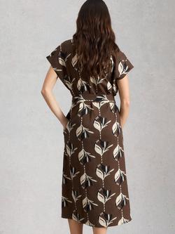 White Stuff Mimi Tie Waist Floral Midi Dress, Brown/Multi - view 2, Brown/Multi