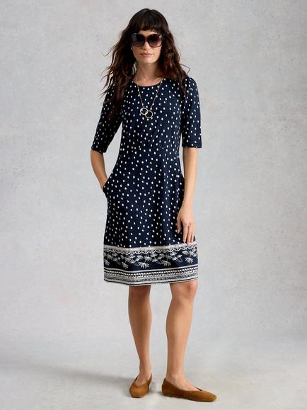 White Stuff Olivia Polka Dot Dress containing LENZING™ ECOVERO™ Viscose, Navy, Navy