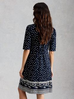 White Stuff Olivia Polka Dot Dress containing LENZING™ ECOVERO™ Viscose, Navy - view 2, Navy